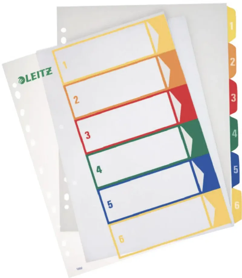 Leitz 12920000 Register DIN A4, Überbreite 1-6 Polypropylen Mehrfarbig 6 Registerblätter PC-beschriftbar 12920000 von Leitz – Produktfoto