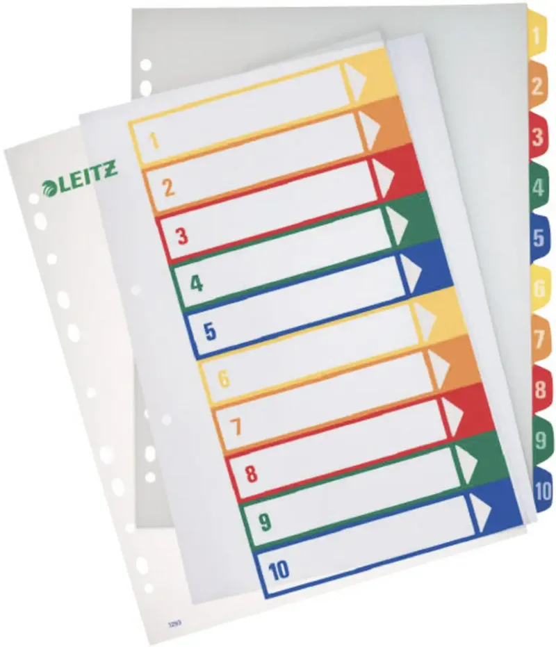 Leitz 12930000 Register DIN A4, Überbreite 1-10 Polypropylen Mehrfarbig 10 Registerblätter PC-beschriftbar 12930000 de Leitz – photo produit