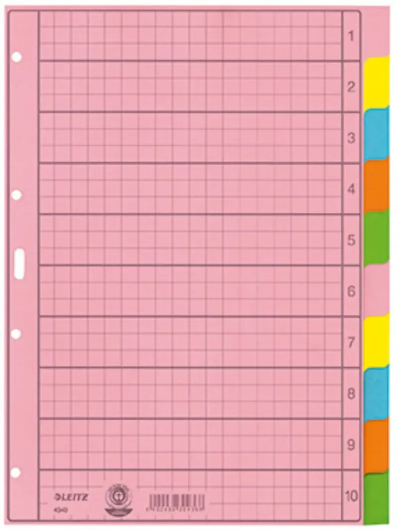 Leitz 4340 Register DIN A4 blanko Tauenpapier Mehrfarbig 10 Registerblätter 43400000 by Leitz – product photo