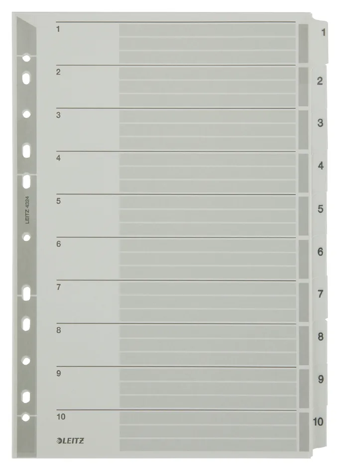 Mylarkarton-Register, Zahlen, A4, 1-10, 10-teilig,grau by Leitz – product photo