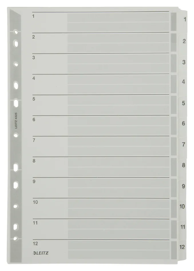 Mylarkarton-Register, Zahlen, A4, 1-12, 12-teilig,grau de Leitz – photo produit