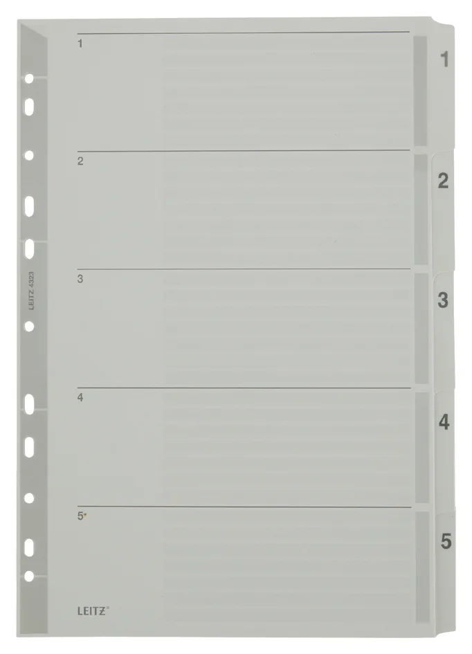 Mylarkarton-Register, Zahlen, A4, 1-5, 5-teilig, grau by Leitz – product photo