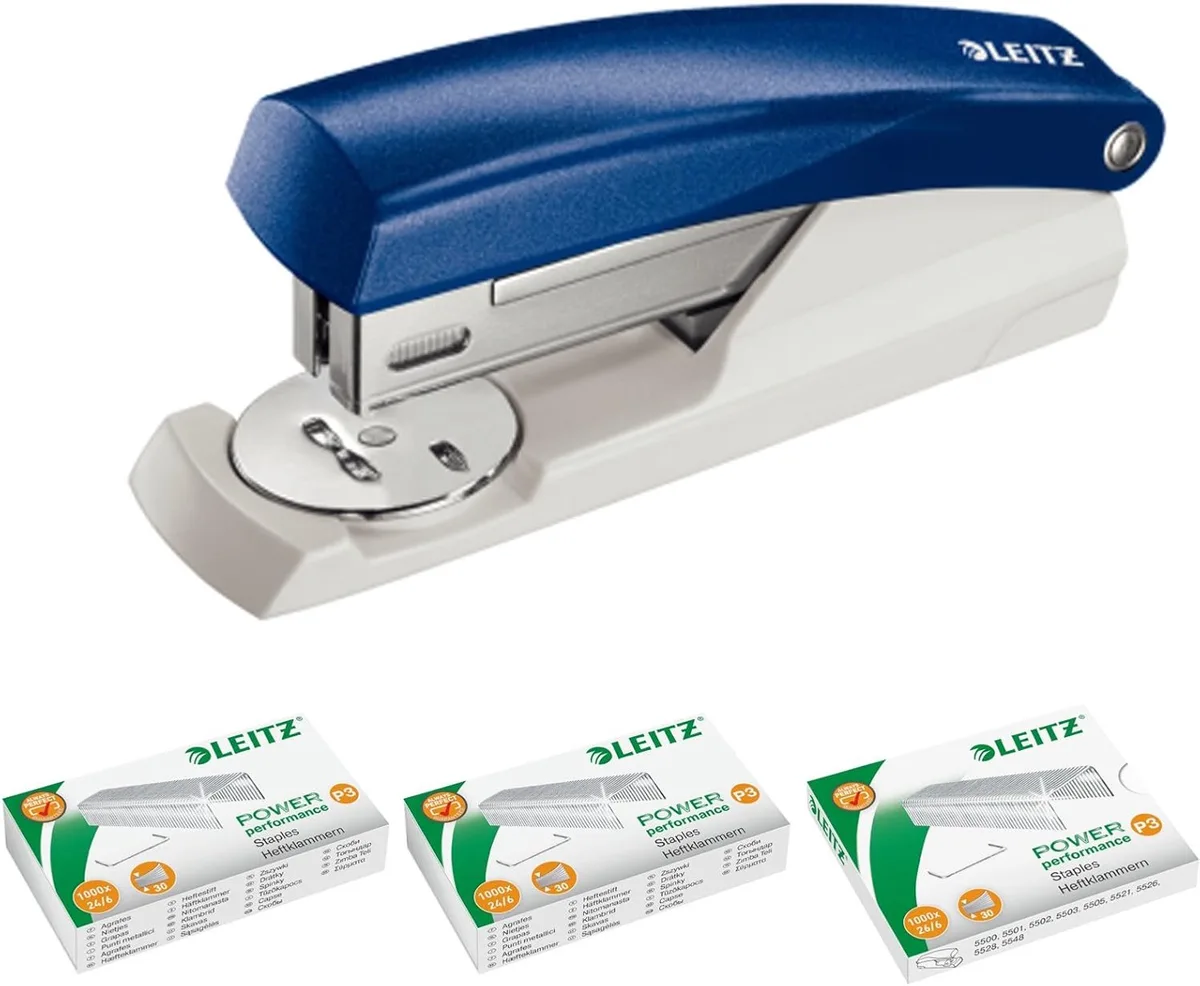 NeXXt Nietmachine 5501: 25 Vel, Blauw met 3000 Nietjes van Leitz – productfoto