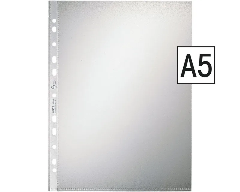 Prospekthülle 4795, 100 Stück, genarbt, Format A5, 6-fach-Lochung, oben offen de Leitz en Blanc – photo produit
