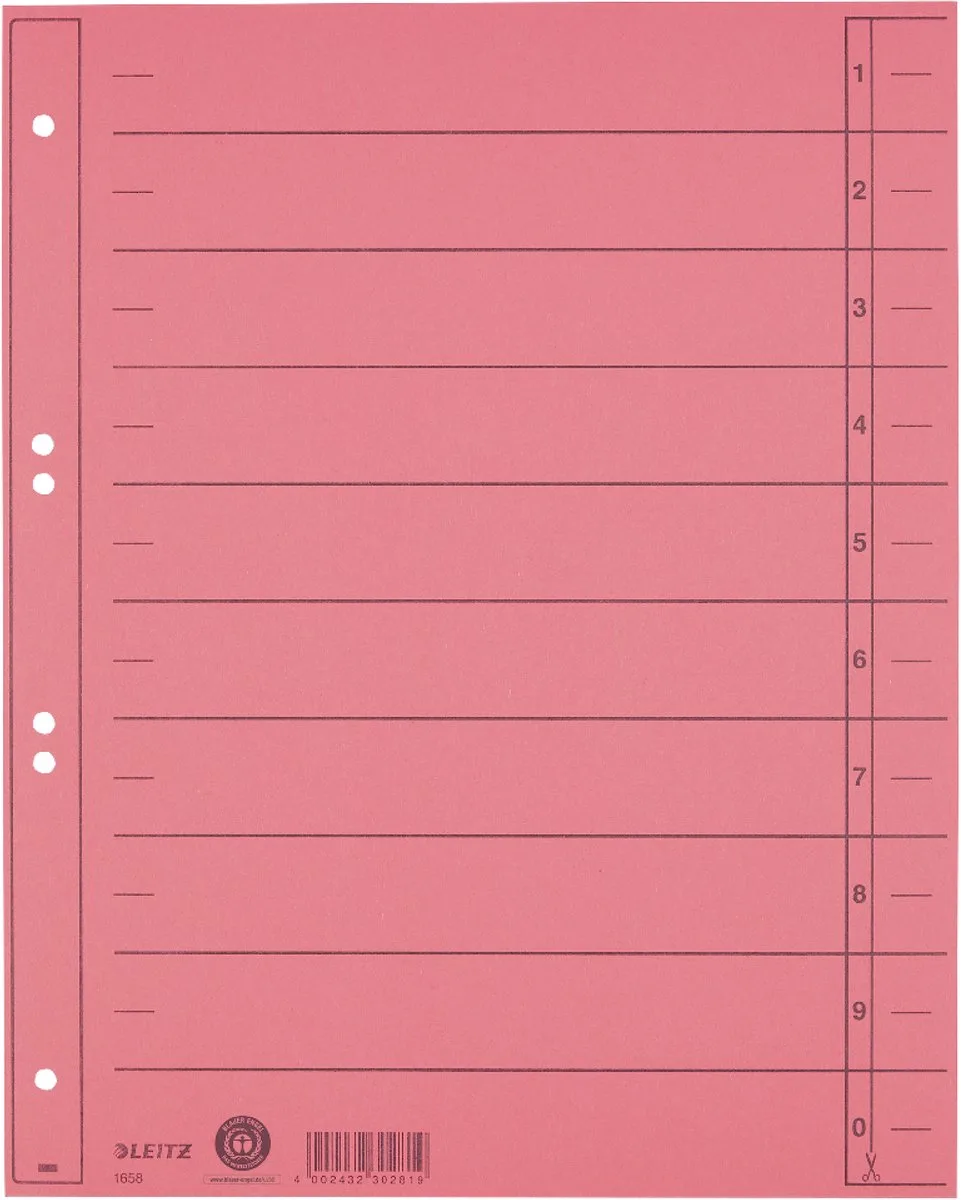 Staffeltabblad Karton - Beschrijfbare Tabs, 2/4-rings - Voor Ordners en Ringbanden van Leitz in Rood – productfoto