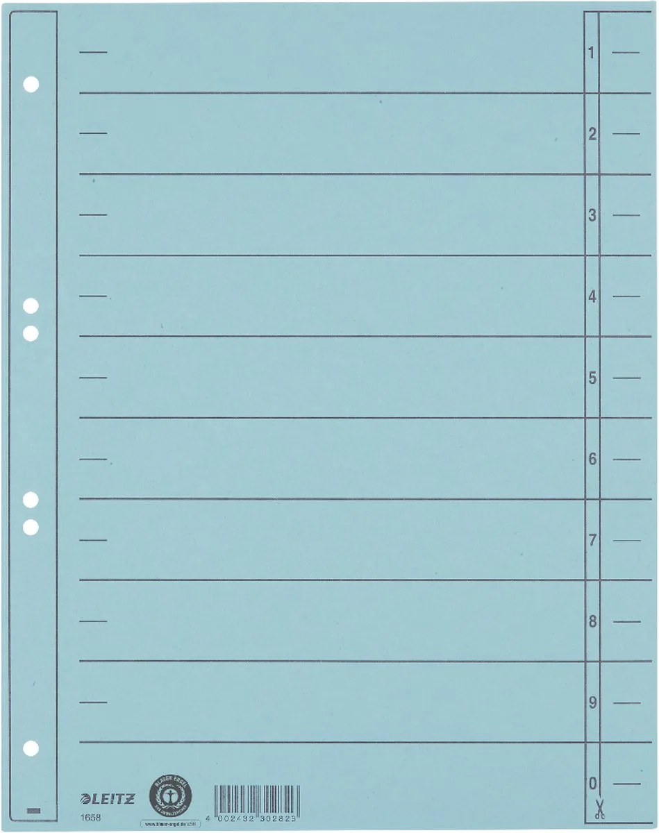 Staffeltabblad Karton - Beschrijfbare Tabs, 2/4-rings - Voor Ordners en Ringbanden de Leitz en Bleu clair – photo produit