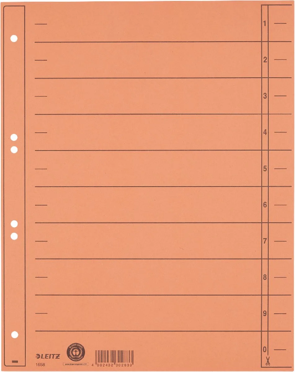 Staffeltabblad Karton - Beschrijfbare Tabs, 2/4-rings - Voor Ordners en Ringbanden van Leitz in Oranje – productfoto