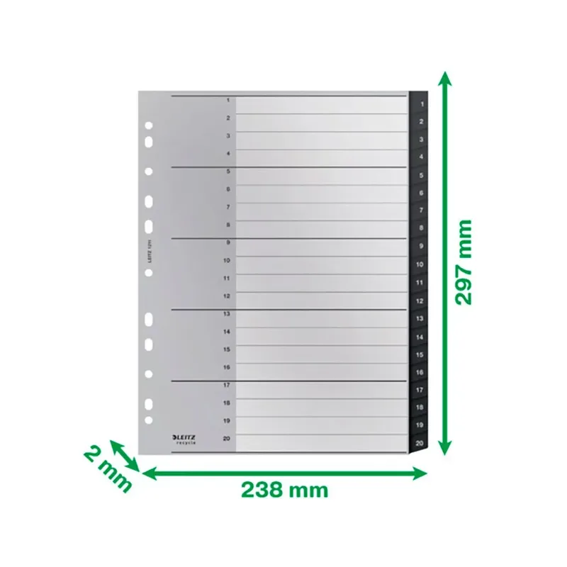 Tabblad Leitz Recycle A4 11-gaats 1-12 extra breed PP by Leitz – product photo 6 of 6