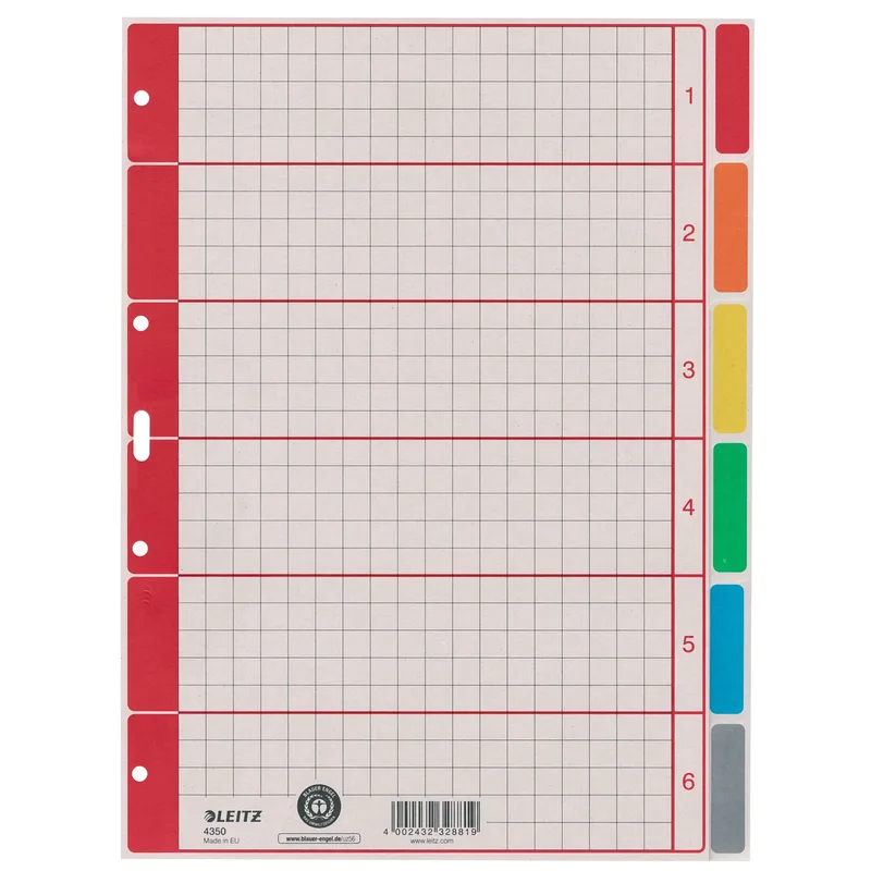 Tabbladen leitz 4350 a4 4r karton 6dlg grijs | 25 stuks by Leitz – product photo