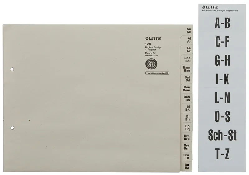 Tauenpapier-Register, A-Z, für 36 Ordner, grau van Leitz – productfoto