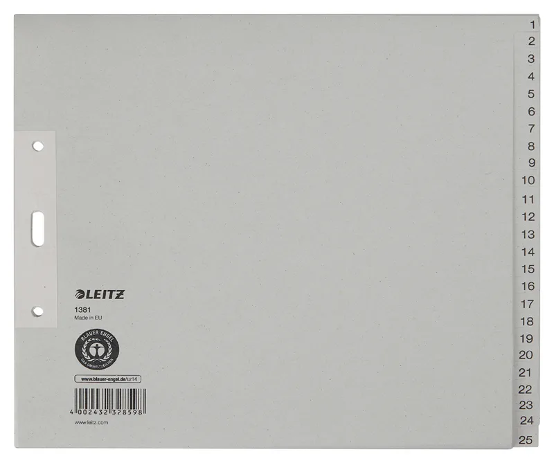 Tauenpapier-Register, Zahlen, A4 Überbreite, 1-25,grau von Leitz – Produktfoto