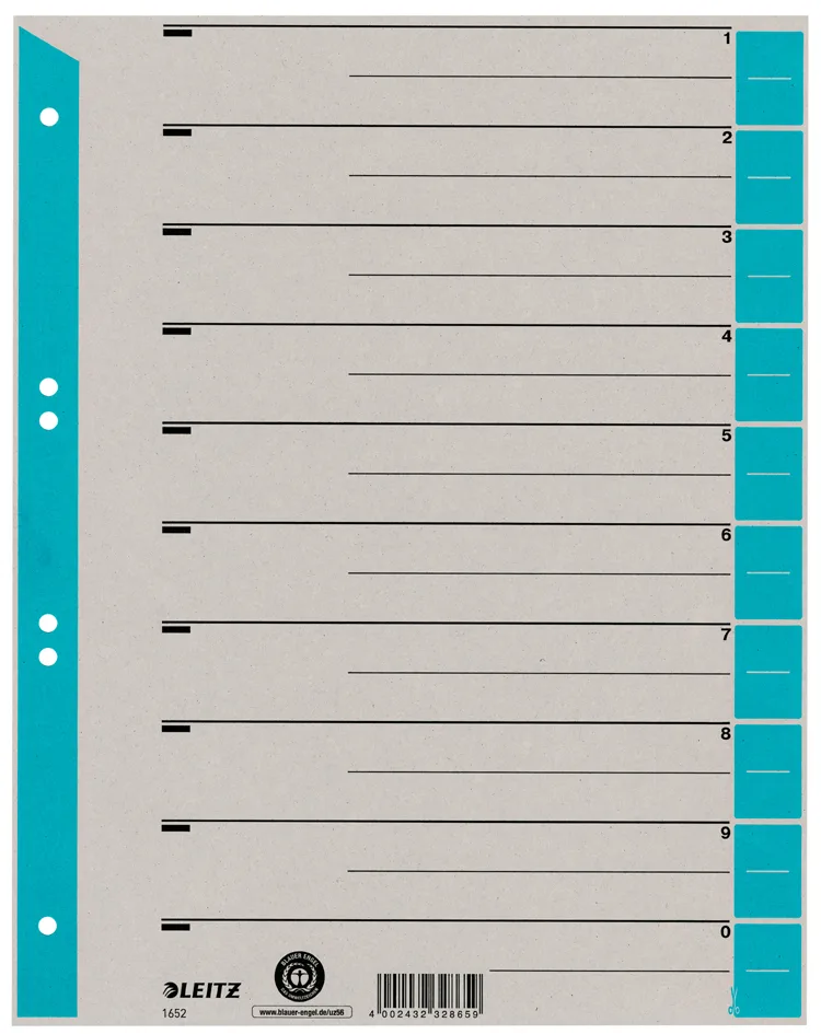 Trennblätter, A4 Überbreite, Kraftkarton 230g/qm, blau by Leitz – product photo