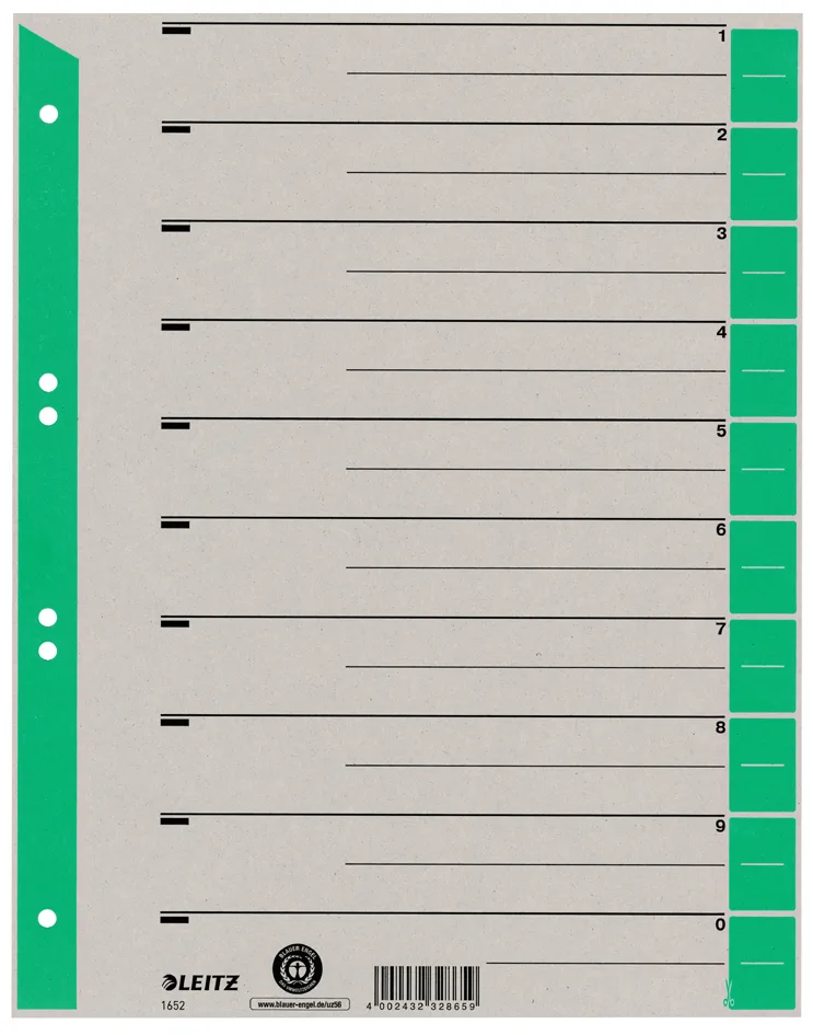 Trennblätter, A4 Überbreite, Kraftkarton 230g/qm, grün by Leitz – product photo