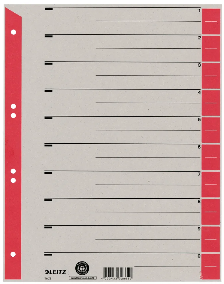 Trennblätter, A4 Überbreite, Kraftkarton 230g/qm, rot by Leitz – product photo