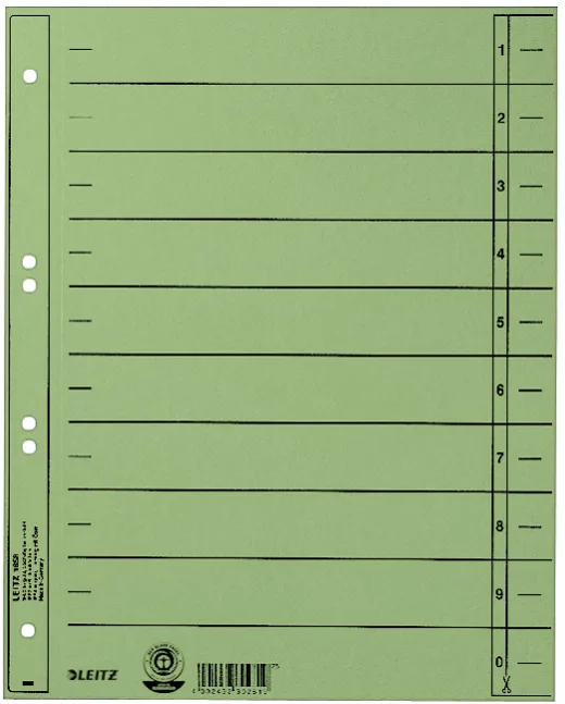 Trennblätter, A4 Überbreite, Manilakarton 230g/qm,grün von Leitz – Produktfoto
