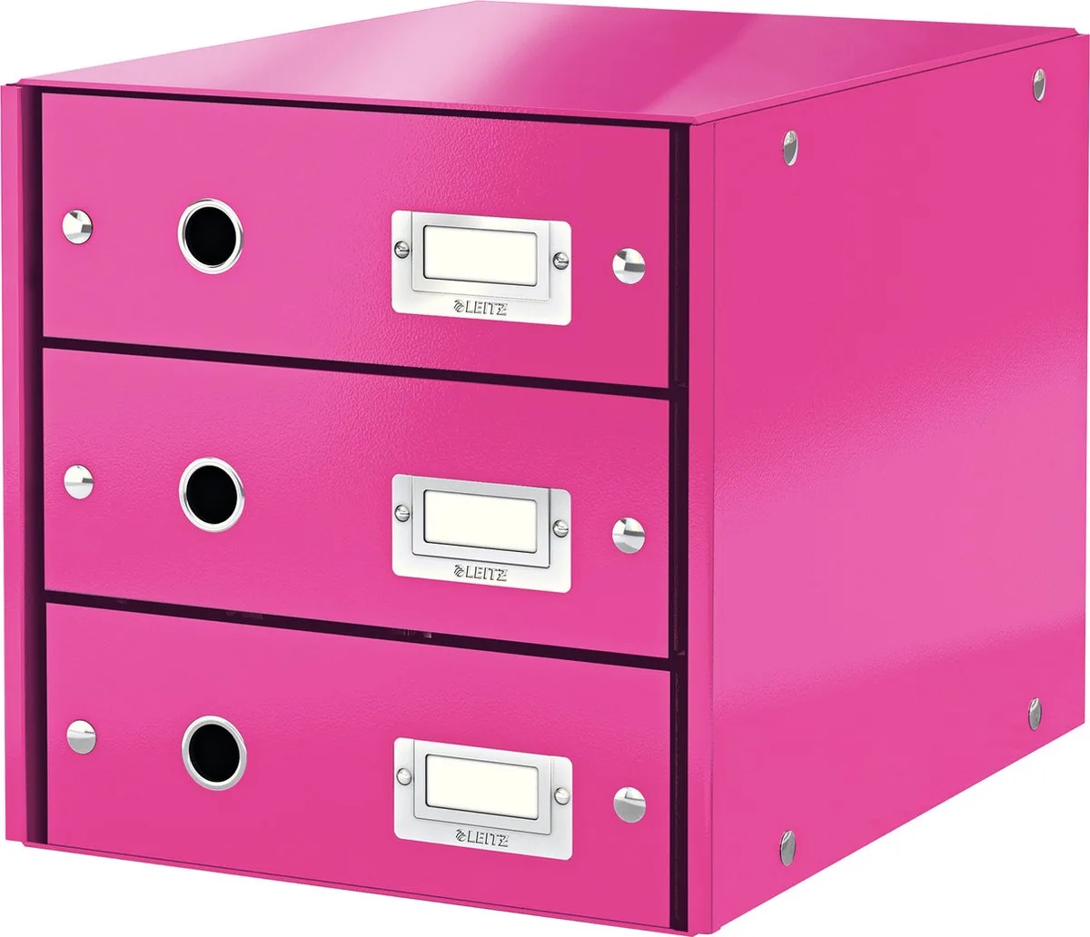 Wow Click & Store Ladekast Met 3 Laden - 81% Gerecycled Karton - Voor A4 Formaten - Ruimtebesparende Opberger van Leitz in Roze – productfoto