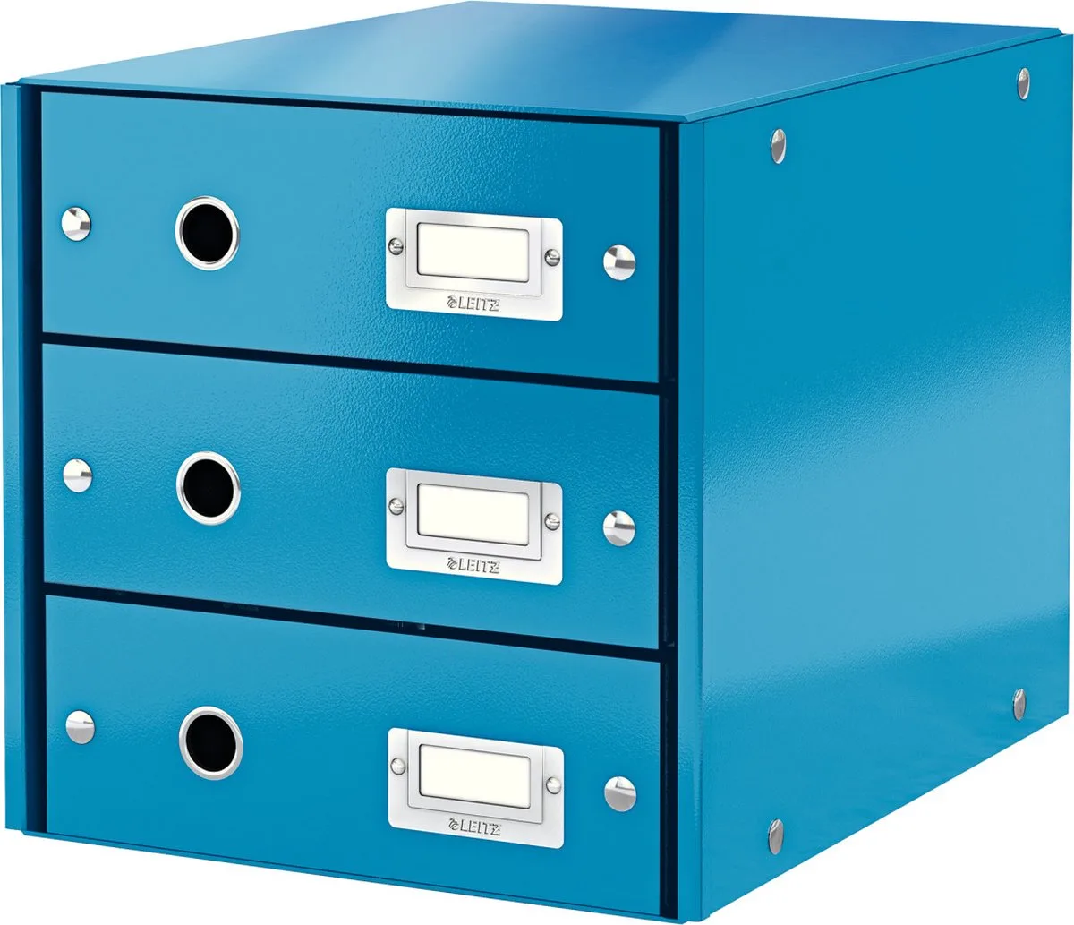 Wow Click & Store Ladekast Met 3 Laden - 81% Gerecycled Karton - Voor A4 Formaten - Ruimtebesparende Opberger van Leitz in Blauw – productfoto