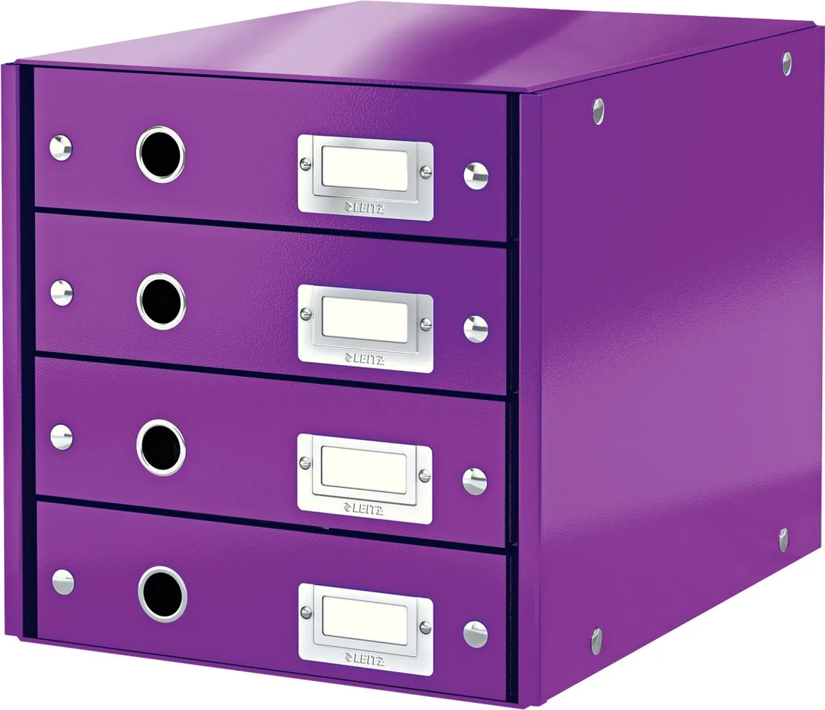 Wow Click & Store Ladekast Met 4 Laden - 81% Gerecycled Karton - Voor A4 Formaten - Ruimtebesparende Opberger van Leitz in Paars – productfoto