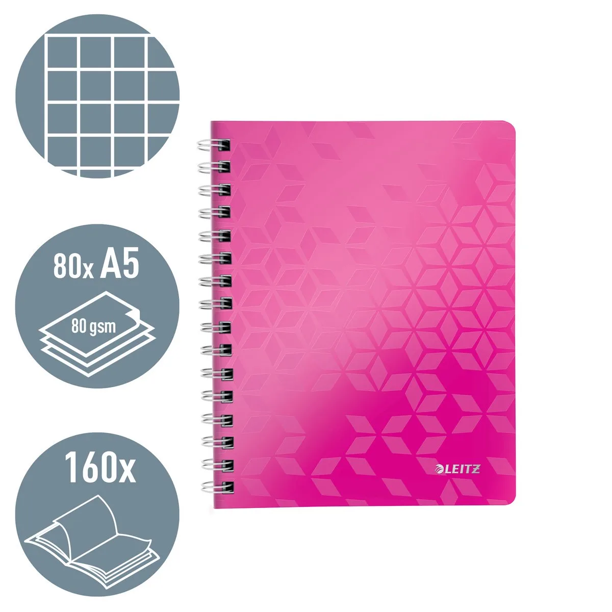 WOW NOTEBOOK SPIR A5 PP Q RZ fra Leitz i Lyserød – produktbillede