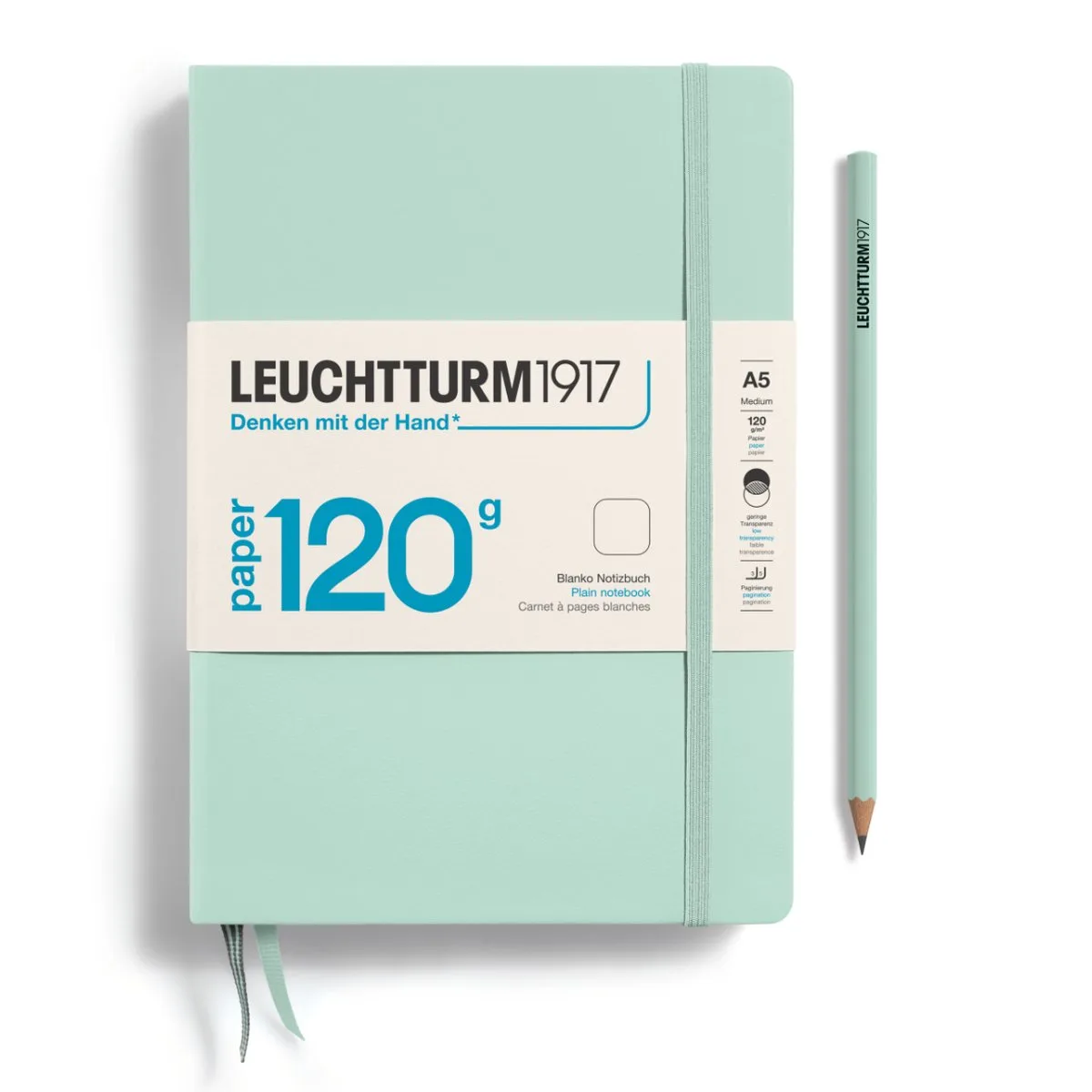 A5 Medium 120 grams editie Notitieboek blanco Mint de Leuchtturm1917 en Mint green – photo produit