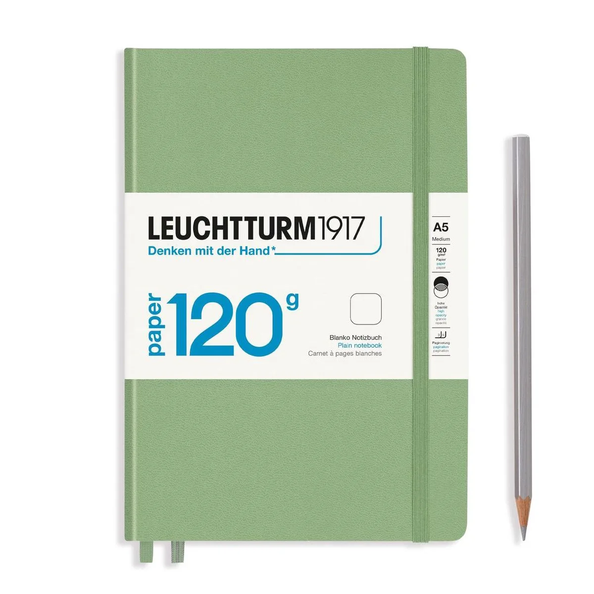 A5 Medium 120 grams editie Notitieboek blanco de Leuchtturm1917 en Sage – photo produit