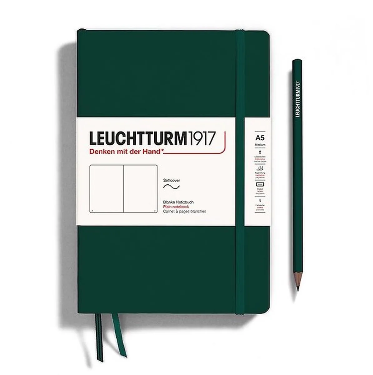 A5 Medium Notitieboek blanco Natural Colours softcover de Leuchtturm1917 en Forest green – photo produit