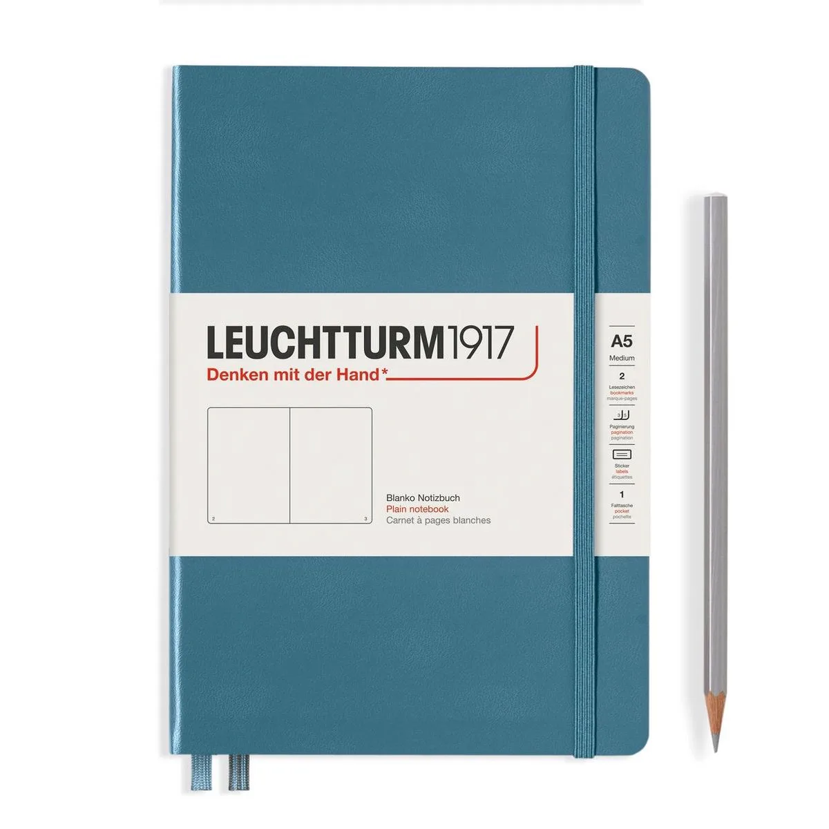 A5 Medium Notitieboek blanco - Notebook - 4004117587399 fra Leuchtturm1917 i Stone blue – produktbillede
