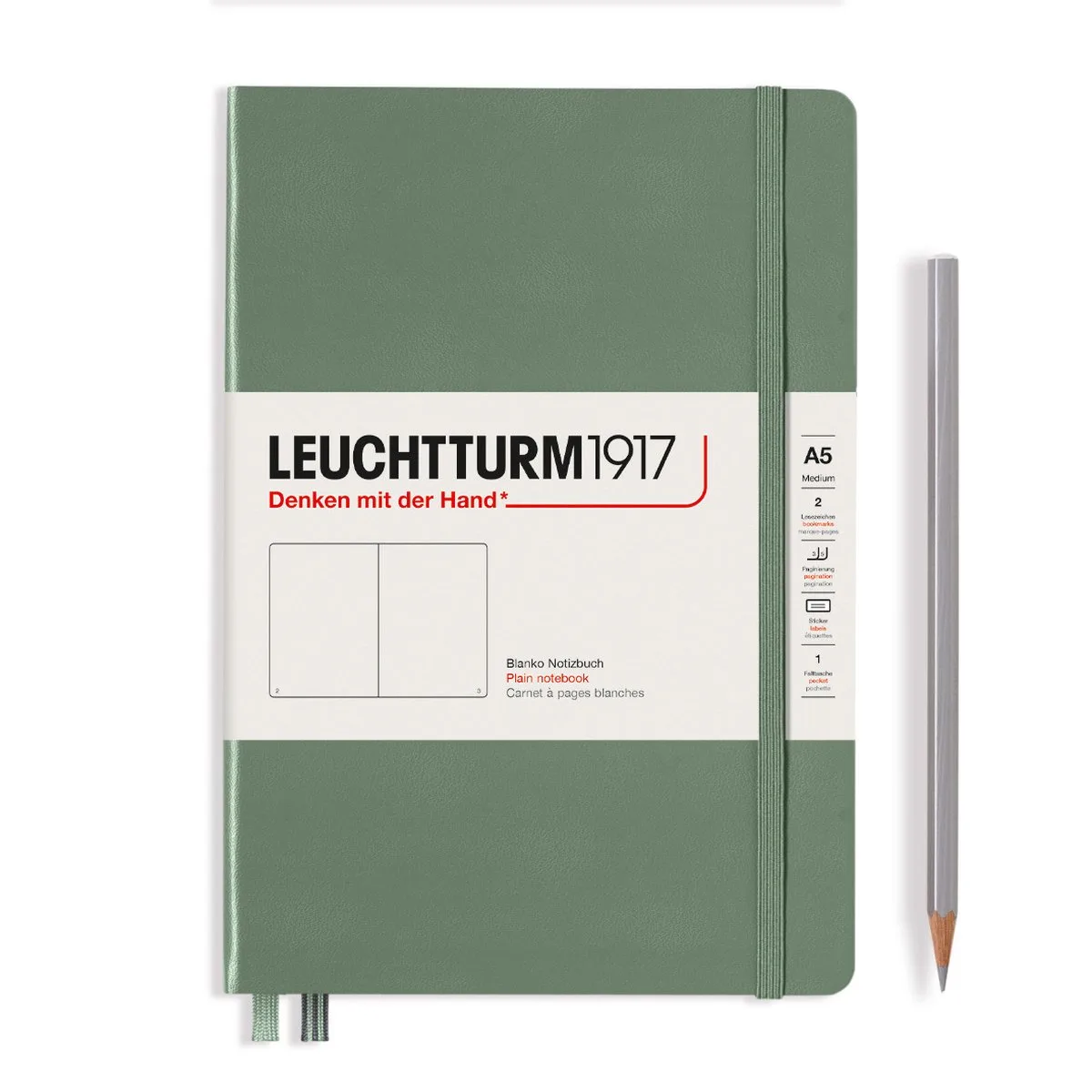 A5 Medium Notitieboek blanco - Notebook - 4004117609374 fra Leuchtturm1917 i Olive – produktbillede