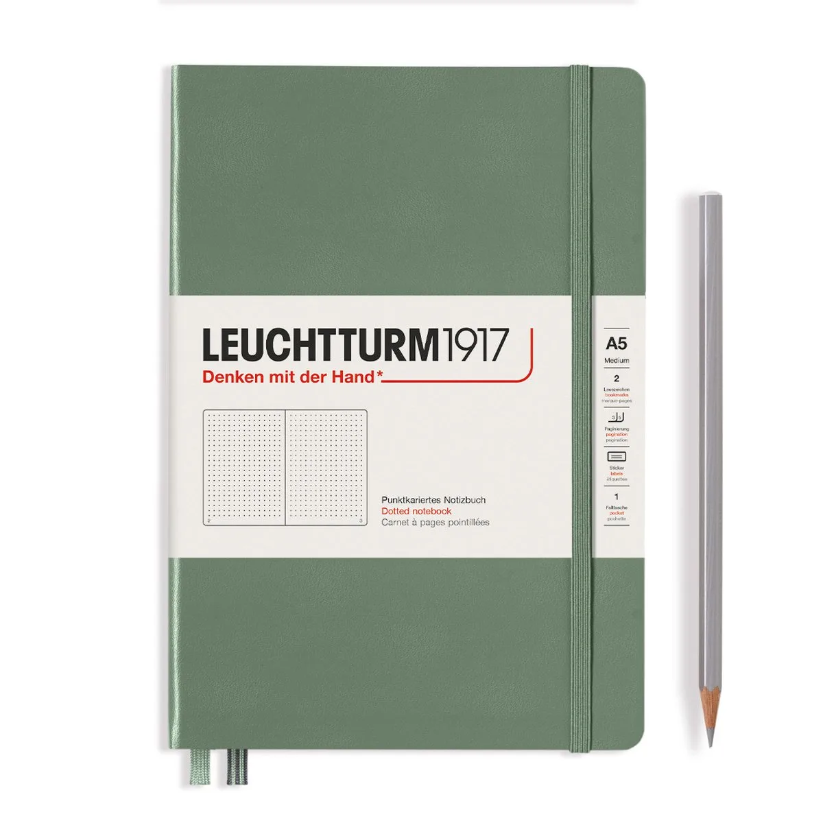 A5 Medium Notitieboek dotted - Notebook - 4004117609381 fra Leuchtturm1917 i Olive – produktbillede