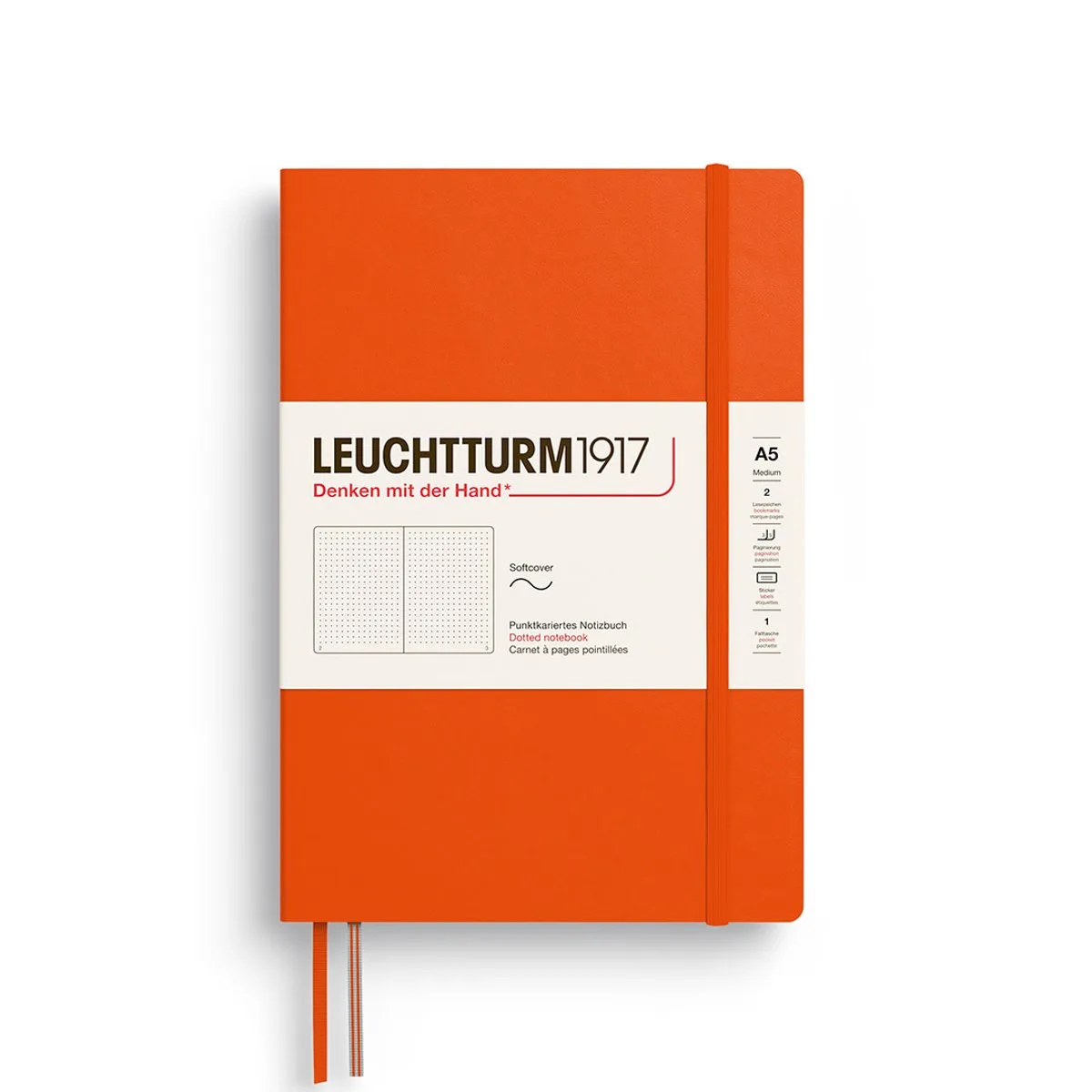 A5 Medium Notitieboek dotted Pumpkin softcover van Leuchtturm1917 in Pumpkin, Pompoen oranje – productfoto