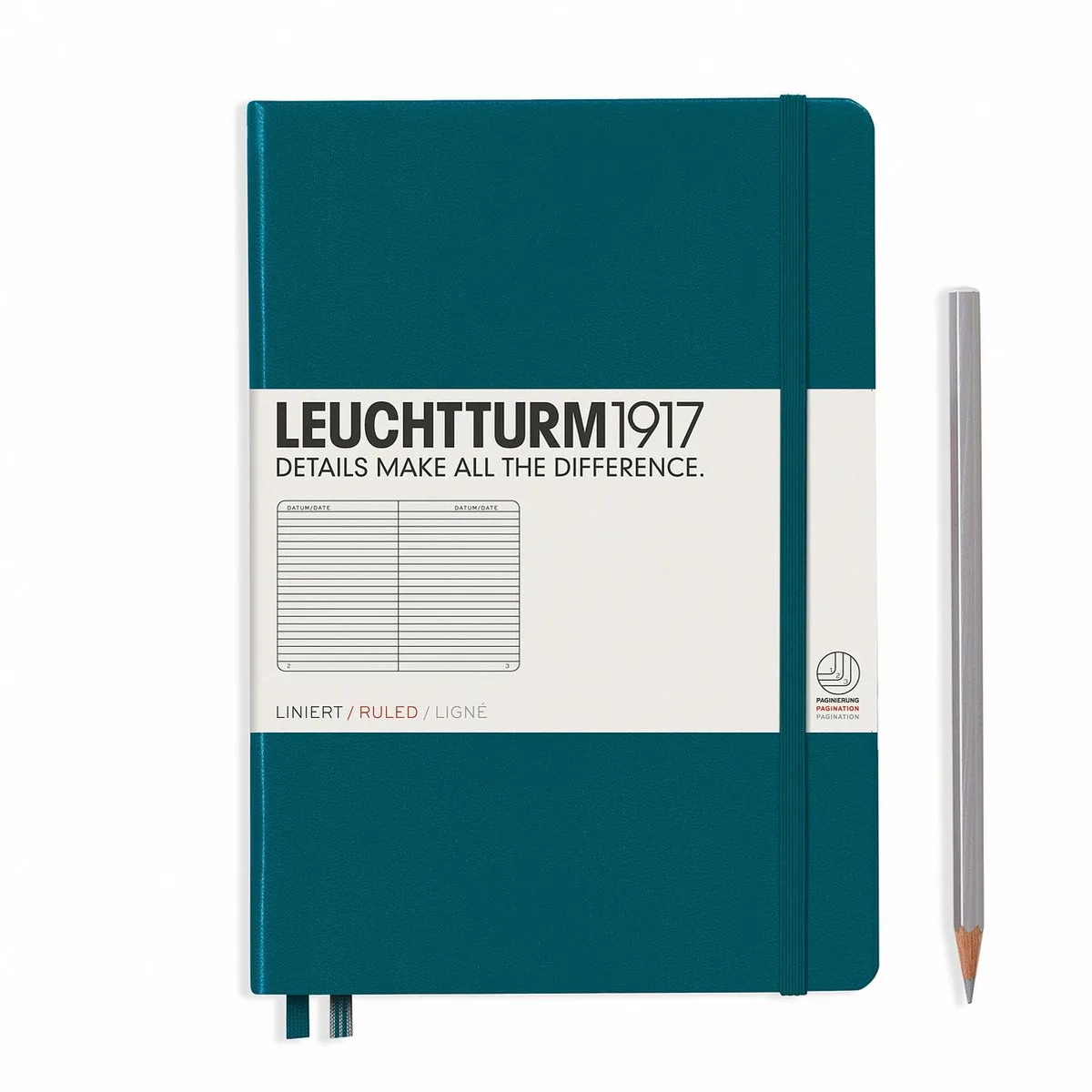 A5 Medium Notitieboek Hardcover Gelinieerd Pacific Blue fra Leuchtturm1917 i Pacific green – produktbillede