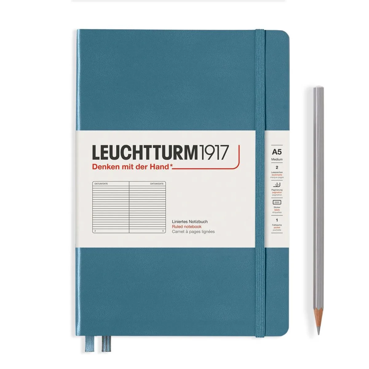 A5 Medium Notitieboek lined - Notebook - 4004117587412 fra Leuchtturm1917 i Stone blue – produktbillede