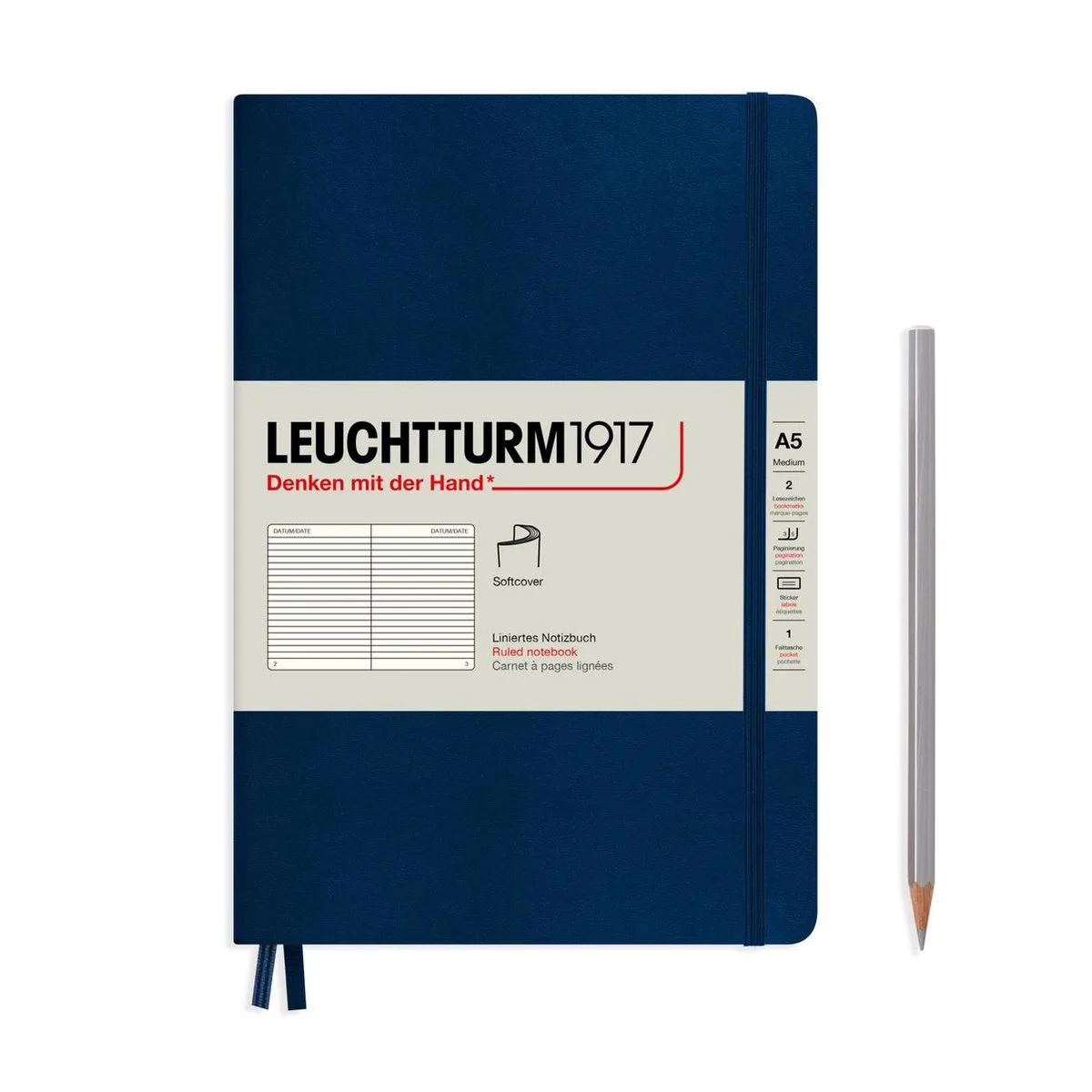 A5 Medium Notitieboek lined softcover von Leuchtturm1917 in Dunkelblau – Produktfoto