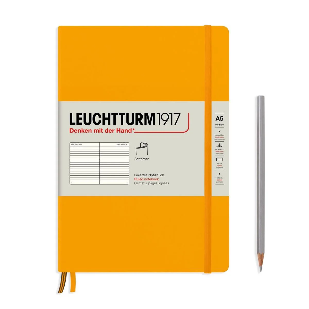 A5 Medium Notitieboek lined softcover van Leuchtturm1917 in Rising sun – productfoto