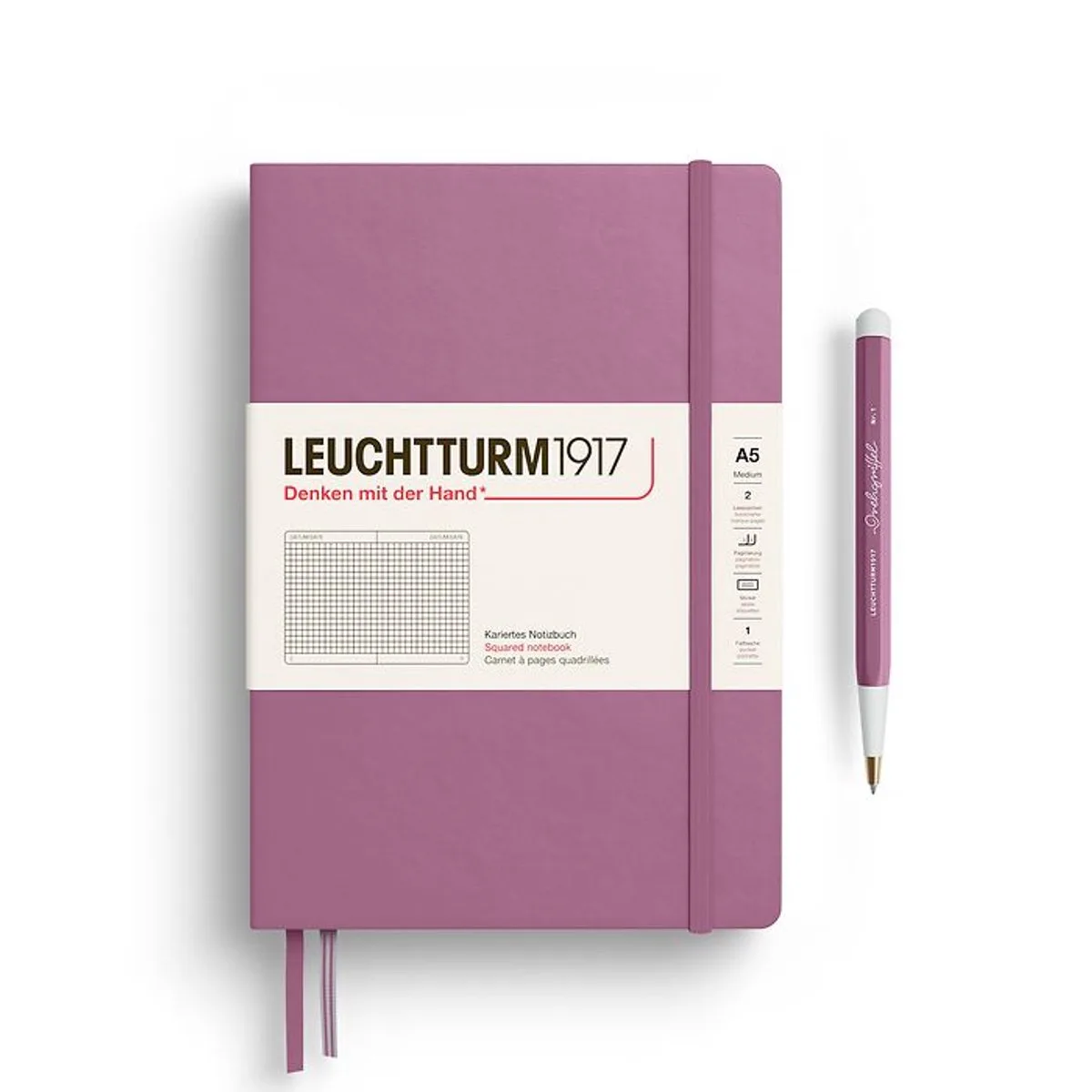 A5 Medium Notitieboek Natural Colours Squared / Geruit de Leuchtturm1917 en Dusty rose – photo produit