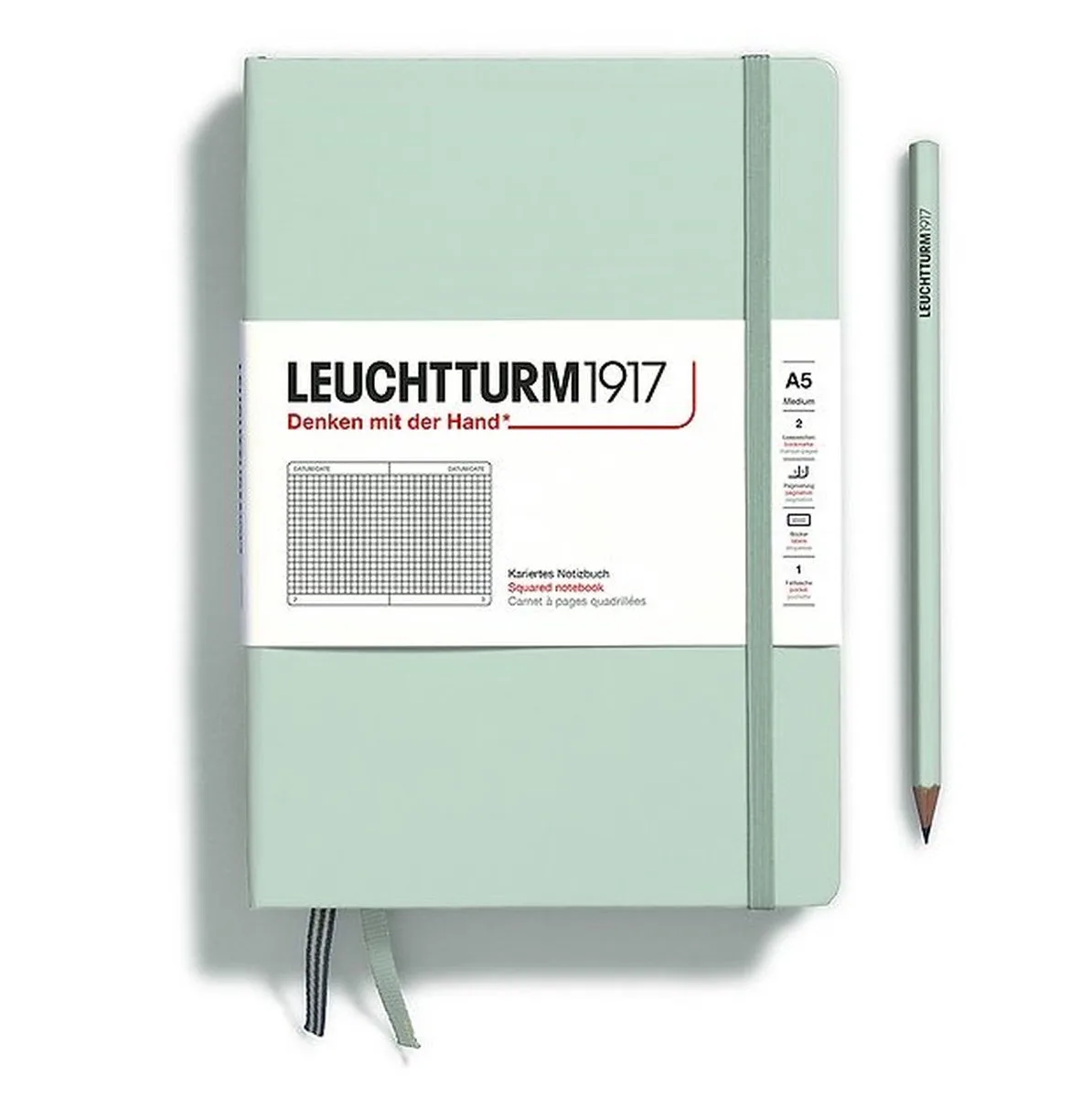 A5 Medium Notitieboek Natural Colours Squared / Geruit fra Leuchtturm1917 i Mint green – produktbillede