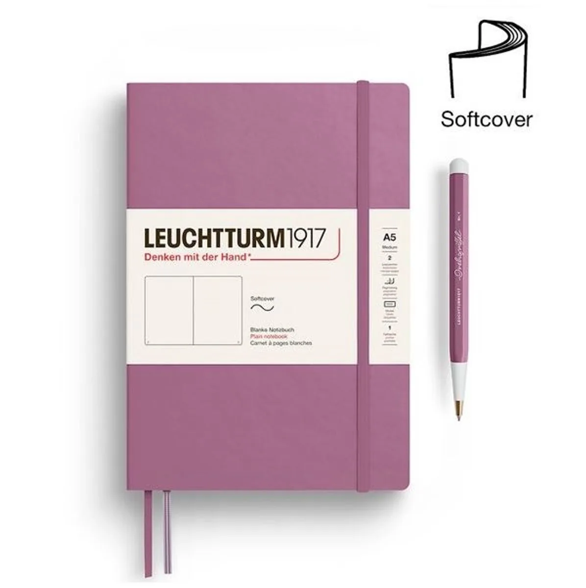 A5 Medium Notitieboek Softcover blanco von Leuchtturm1917 in Dusty rose – Produktfoto