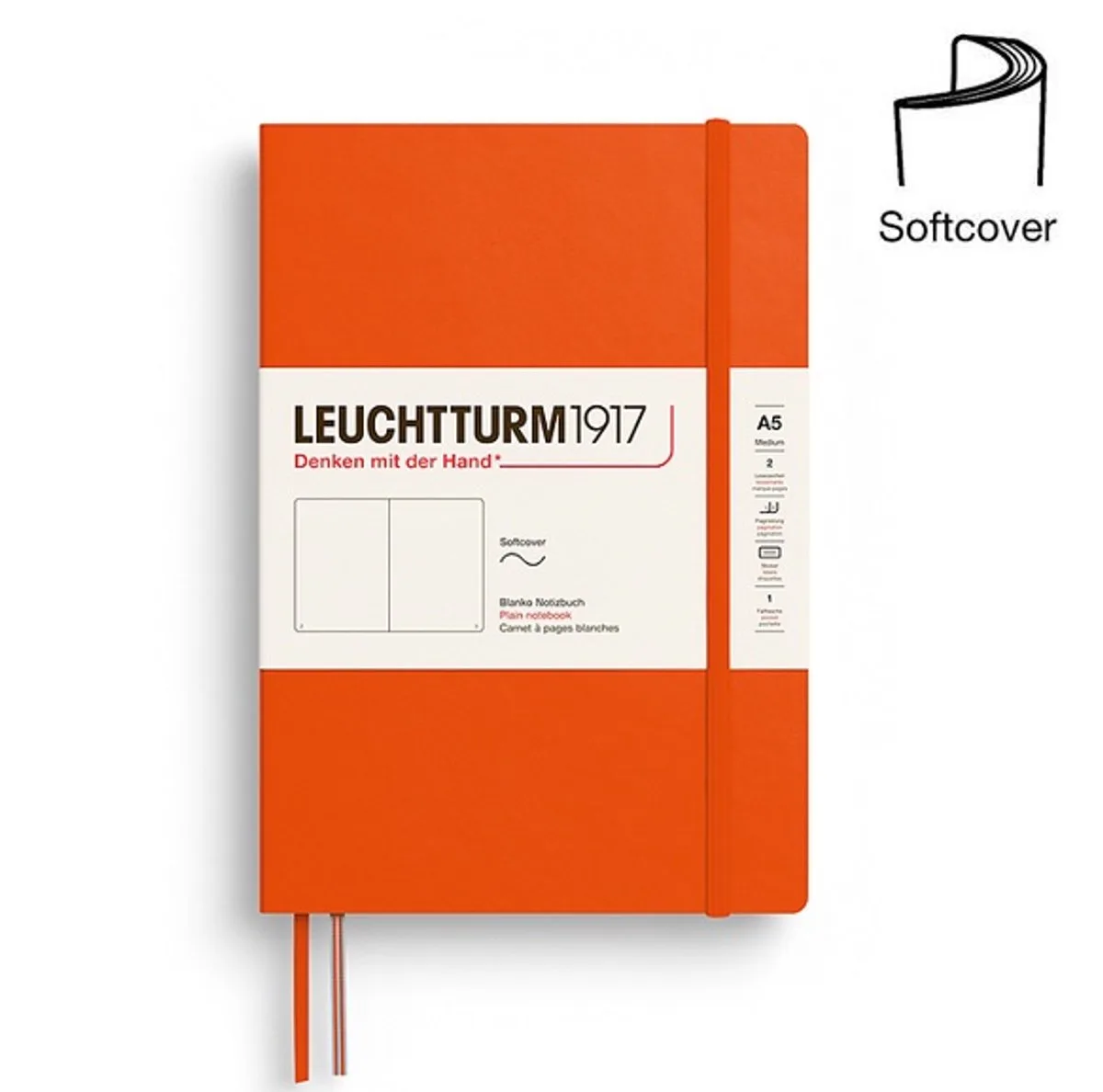 A5 Medium Notitieboek Softcover blanco von Leuchtturm1917 in Pumpkin – Produktfoto