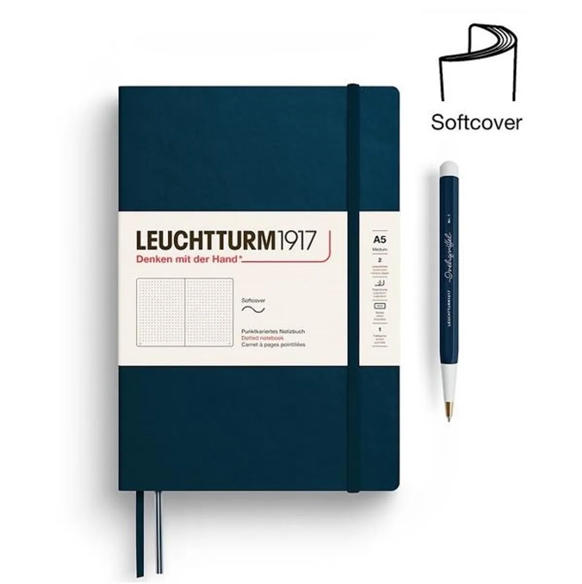A5 Medium Notitieboek Softcover dotted fra Leuchtturm1917 i Deep sea – produktbillede