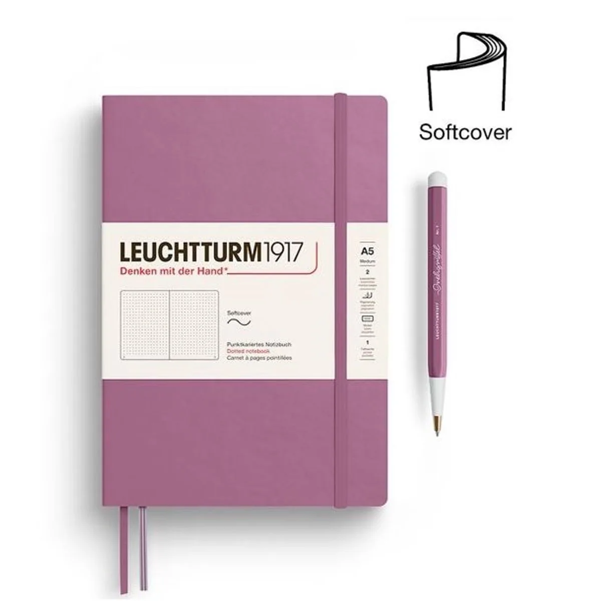 A5 Medium Notitieboek Softcover dotted fra Leuchtturm1917 i Dusty rose – produktbillede