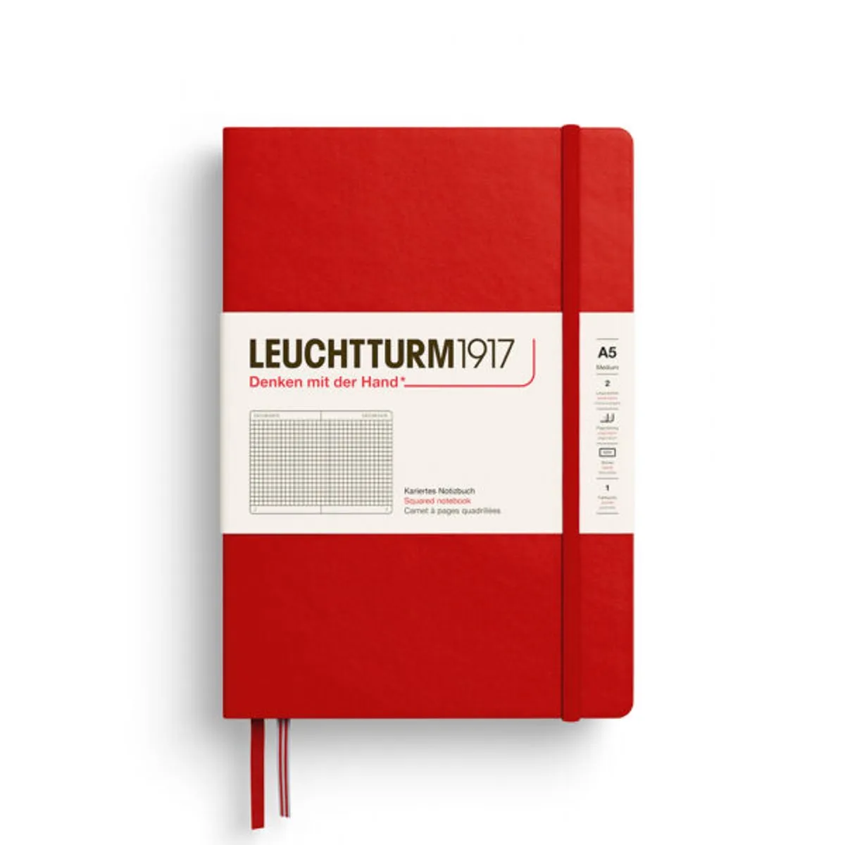 A5 Medium Notitieboek Squared / Geruit fra Leuchtturm1917 i Cherry – produktbillede