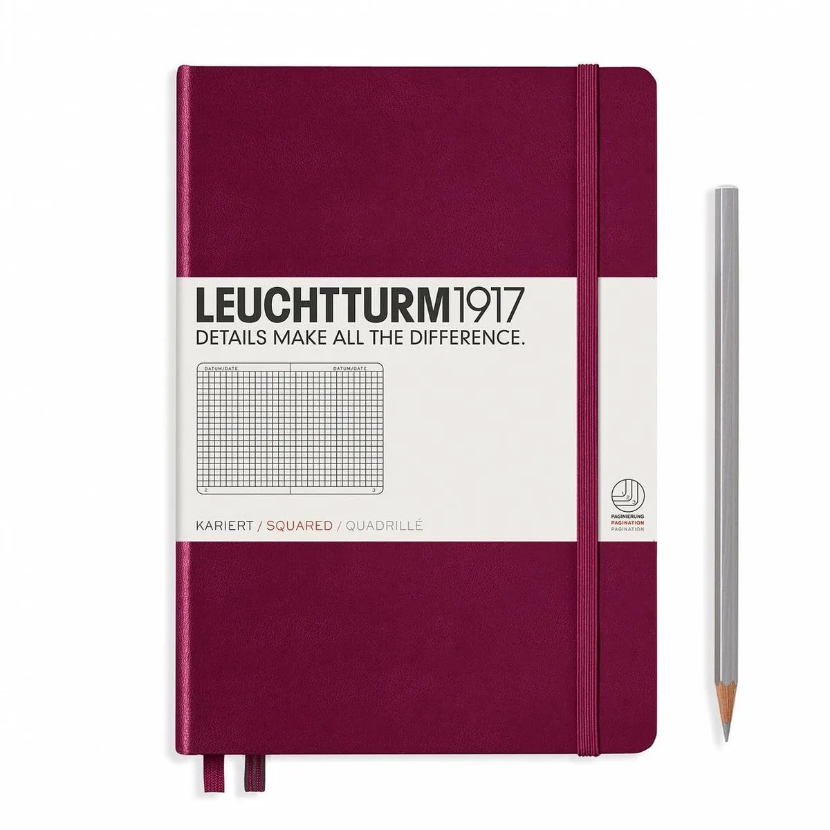 A5 Medium Notitieboek Squared / Geruit fra Leuchtturm1917 i Port red – produktbillede