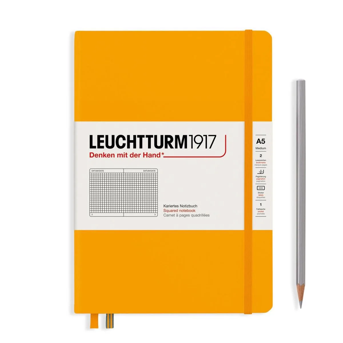 A5 Medium Notitieboek Squared / Geruit fra Leuchtturm1917 i Rising sun – produktbillede