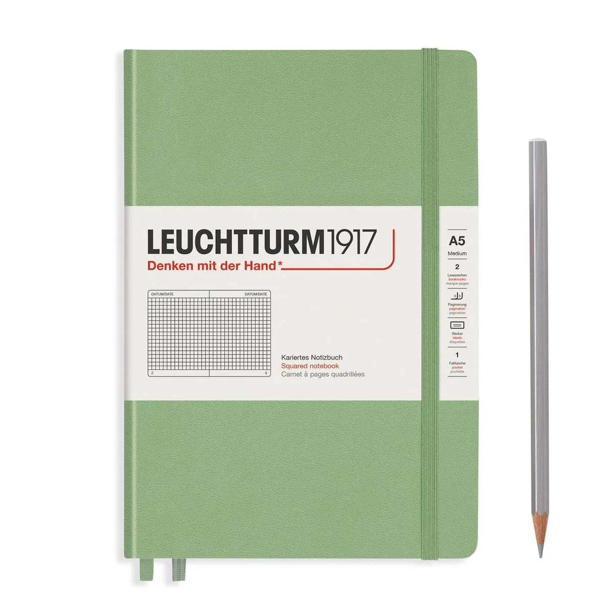 A5 Medium Notitieboek Squared / Geruit Sage fra Leuchtturm1917 i Sage green – produktbillede