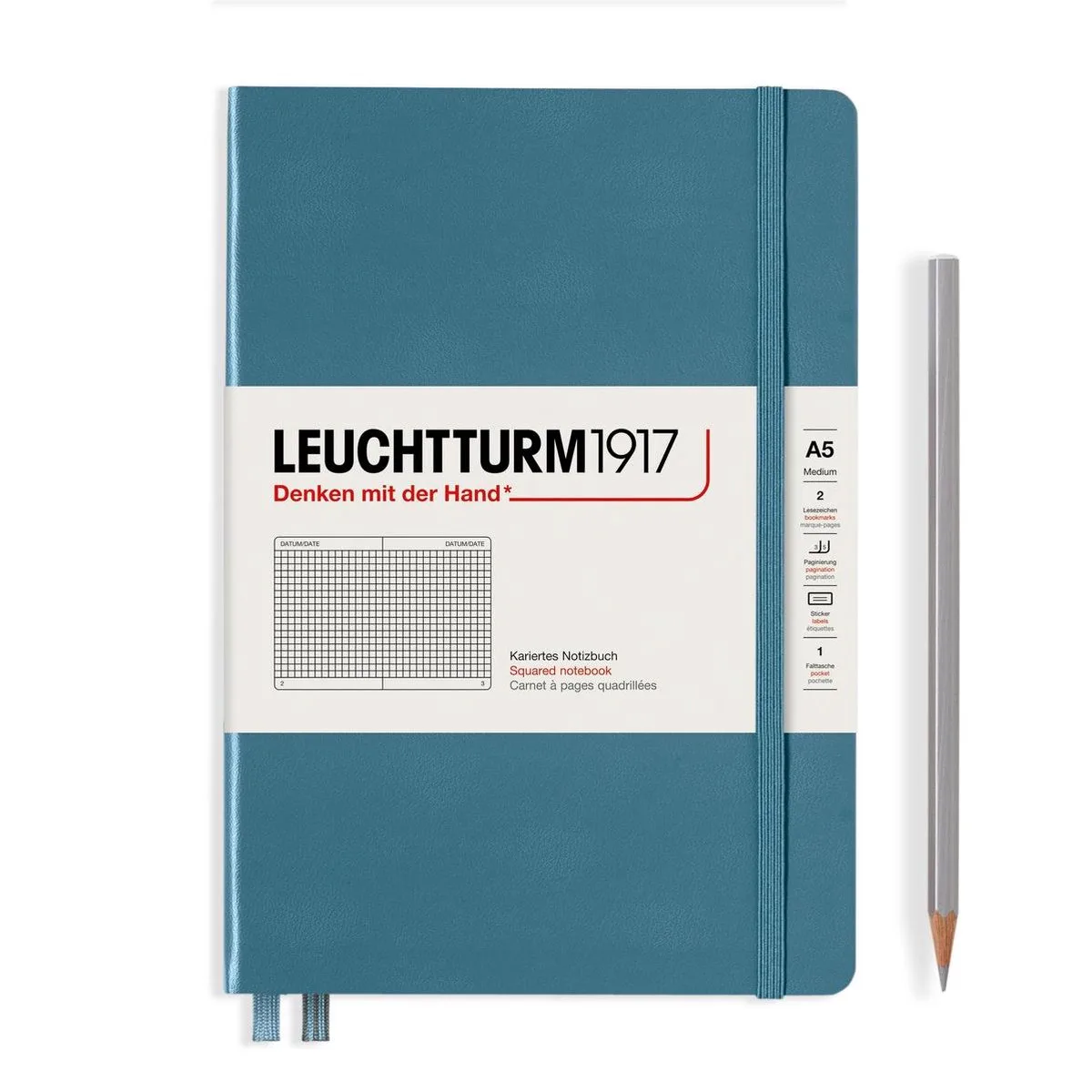 A5 Medium Notitieboek Squared / Geruit de Leuchtturm1917 en Stone blue – photo produit