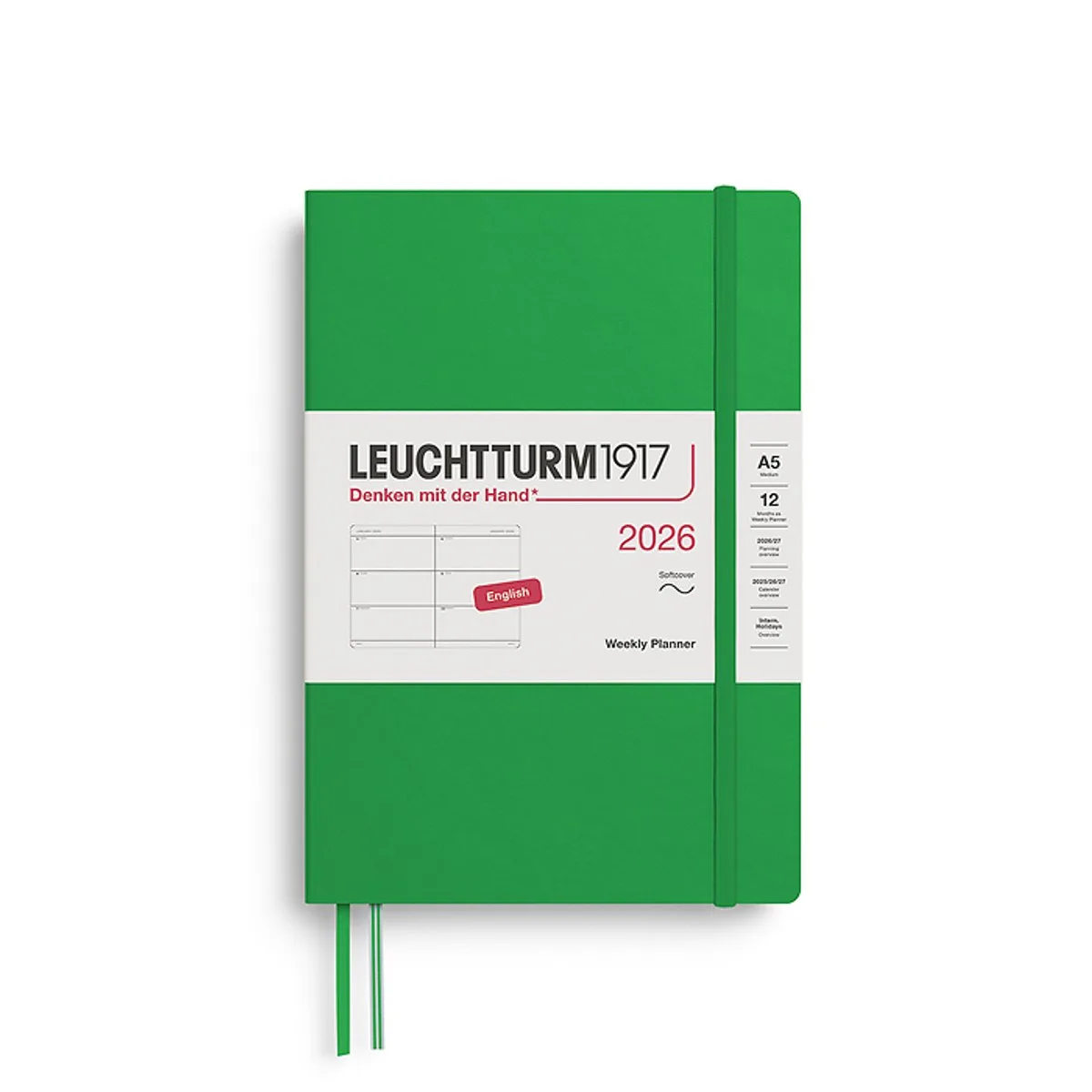 A5 Medium Weekly Planner 2026 softcover fra Leuchtturm1917 i Spring Leaf – produktbillede