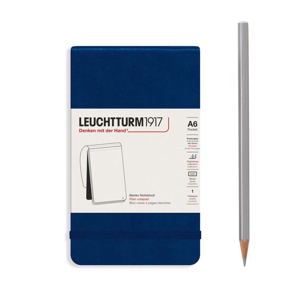 A6 Pocket Notitieblok Blanco von Leuchtturm1917 in Dunkelblau – Produktfoto