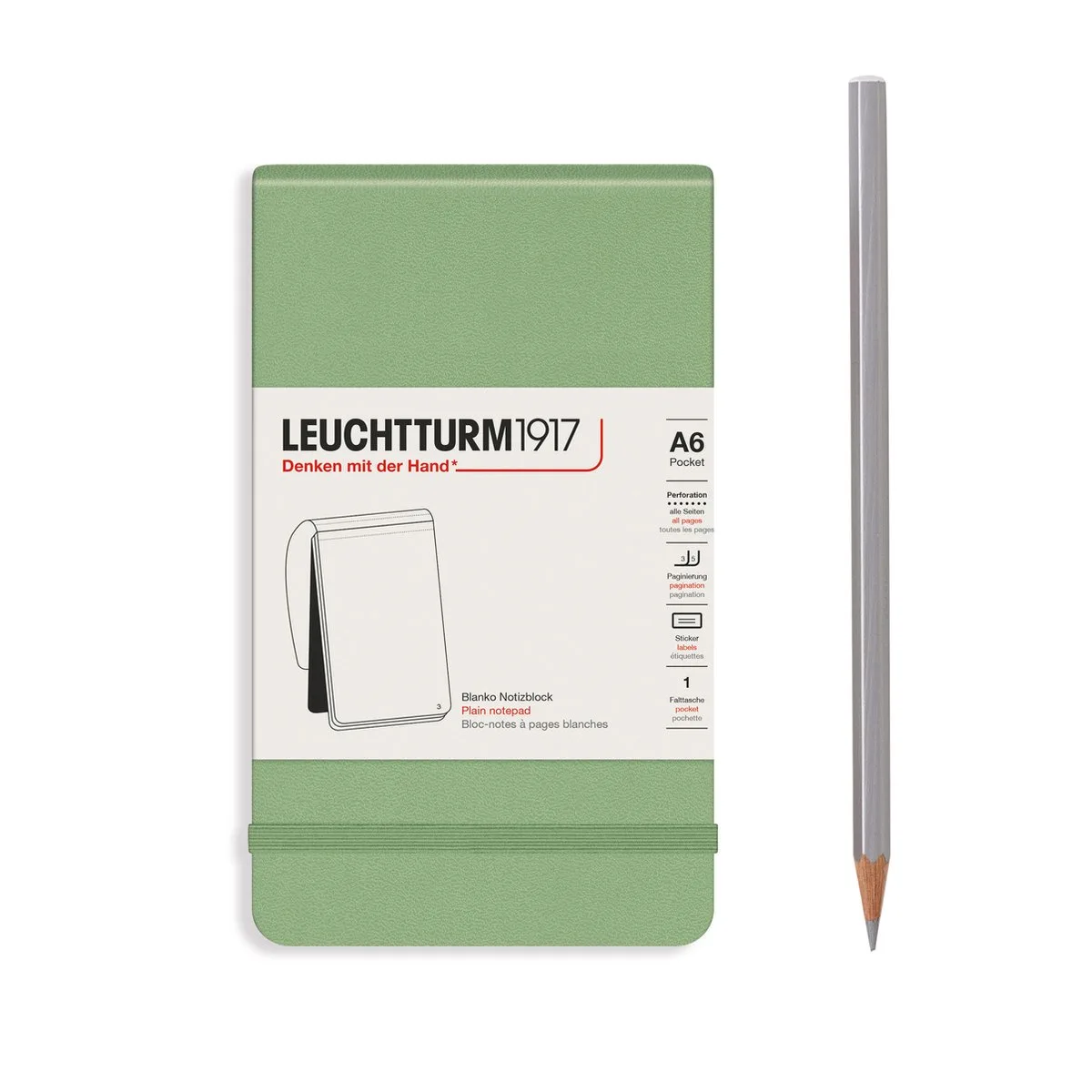 A6 Pocket Notitieblok Blanco van Leuchtturm1917 in Sage – productfoto