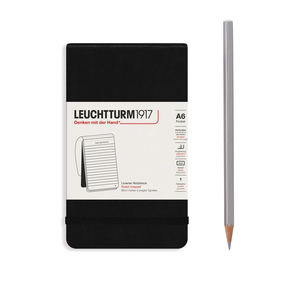 A6 Pocket Notitieblok Lined Black fra Leuchtturm1917 i Sort – produktbillede