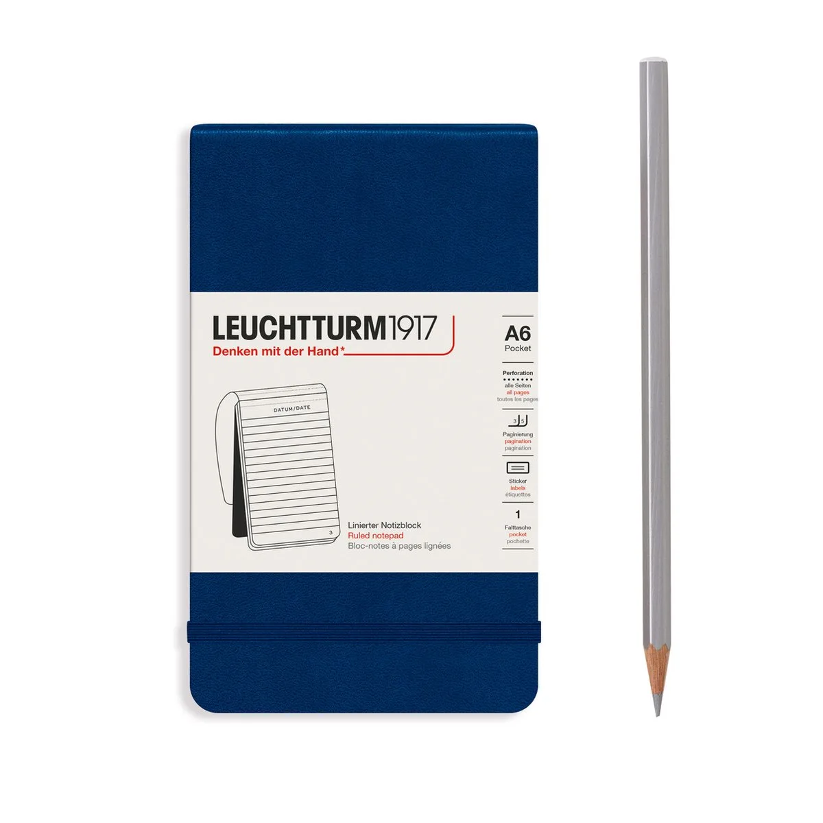 A6 Pocket Notitieblok Lined fra Leuchtturm1917 i Mørkeblå – produktbillede